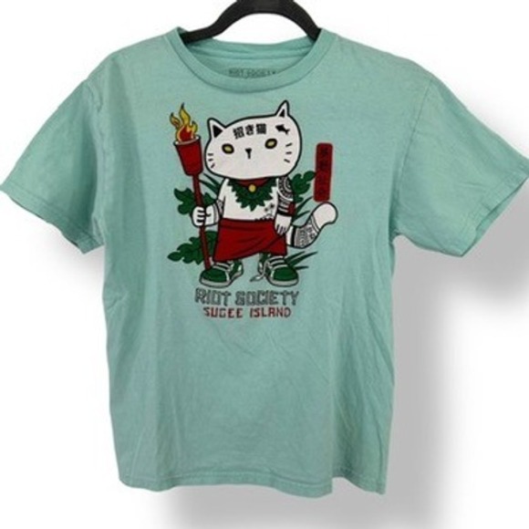 riot society Other - Riot Society Sugee Island Lucky Cat Mint Pastel Green T Shirt-Size L